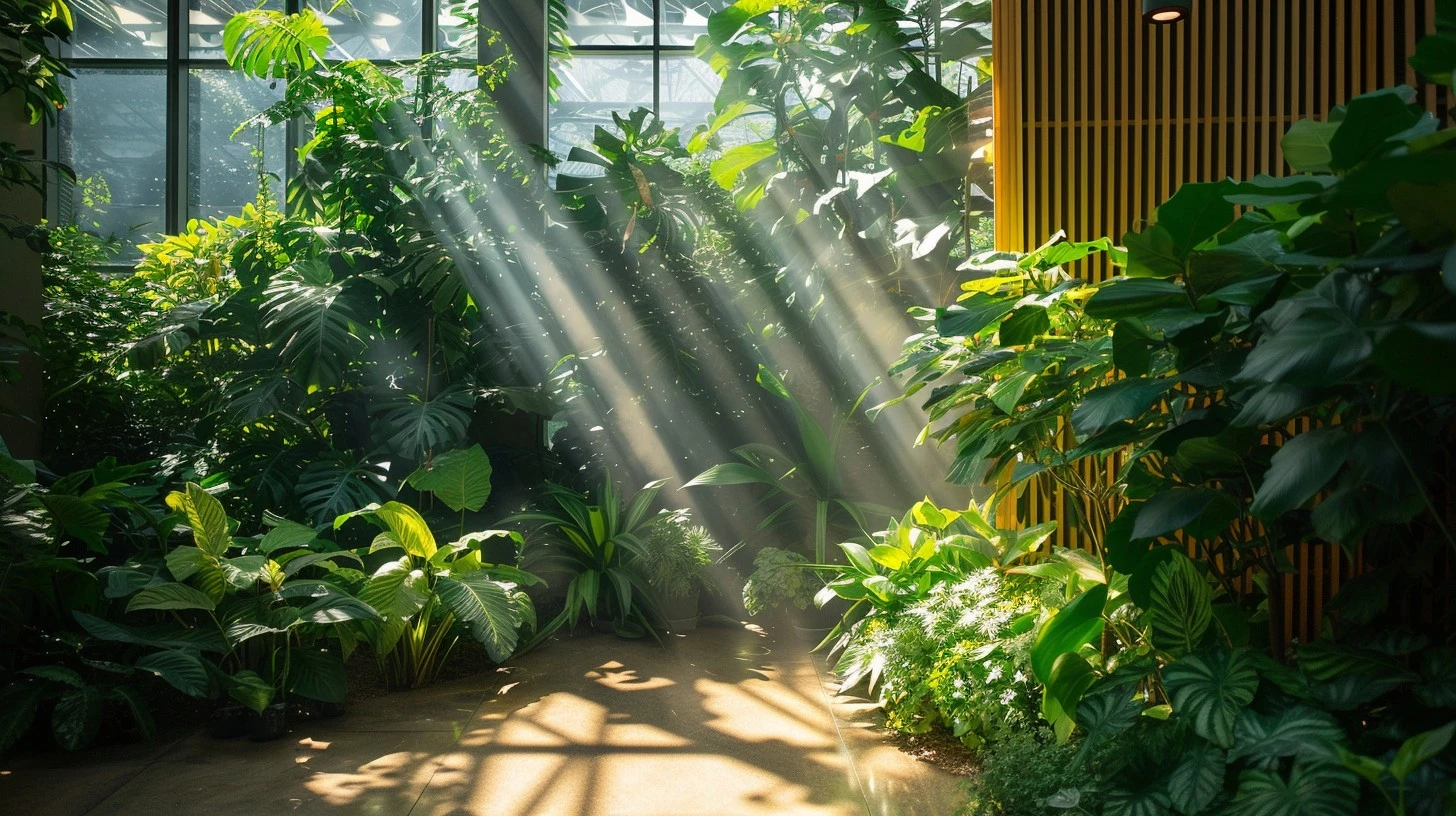 A beautiful home back yard in which sunlight enters directly