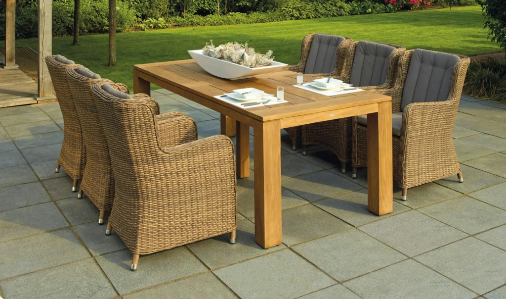 Best outdoor chairs for home and garden paired with a wooden dining table on a modern patio setting
